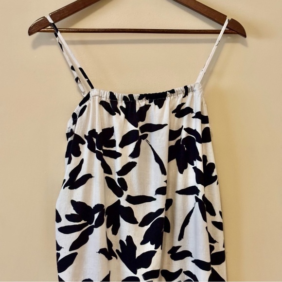 A New Day| Black & Ivory Linen Blend Midi Loose-Fit Floral Sundress Sz S - Picture 4 of 8